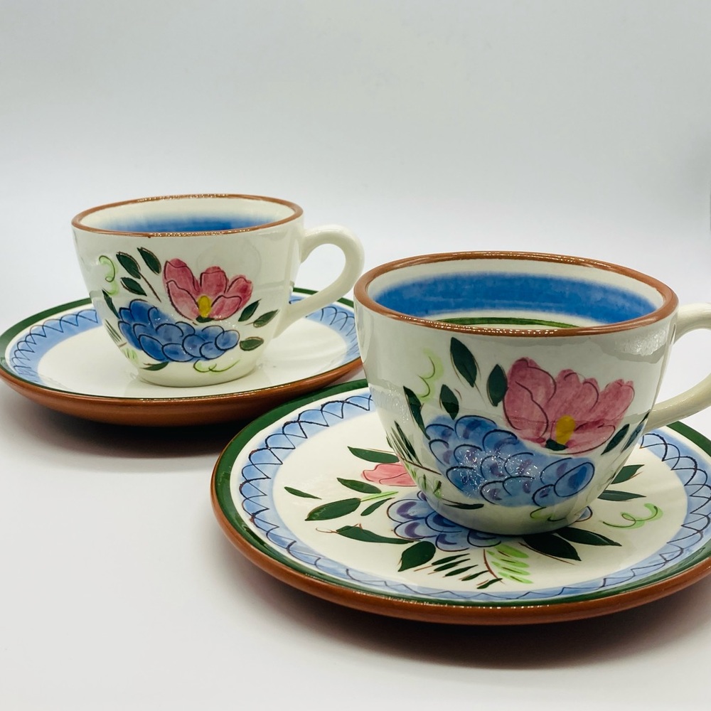 Vintage Stangl Pottery “Fruit And Flower” Tea Cups And Saucers (set of 2)